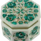 3"x3"x2" Marble White Jewelry Vintage Box Malachite Inlaid Art Veterans Day Gift 3"x3"x2" Marble White Jewelry Vintage Box Malachite Inlaid Art Veterans Day Gift