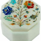 4"x4"x2" Multi Inlay Floral Marquetry Art Marble Small Jewelry Box E2016