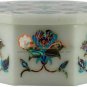 3"x3"x2" Marble White Jewelry Vintage Box Turquoise Marquetry Art Christmas Gift