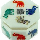 Marble Jewelry Storage Box Multi Elephant Inlay Design Christmas Best Gift E2015