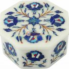 Lapis Lazuli Inlay Floral Arts Marble Jewelry Storage Box Halloween Gift E2013