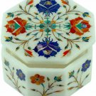 White Marble Jewelry Inlay Box Multi Floral Marquetry Inlay Gift Decor E2014