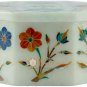 White Marble Jewelry Inlay Box Multi Floral Marquetry Inlay Gift Decor E2014