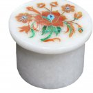 White Marble 2"x2" Ring Trinket Box Carnelian Pietradura Floral Veterans Gift