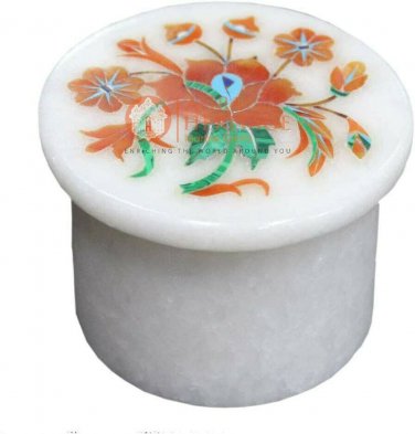 White Marble 2"x2" Ring Trinket Box Carnelian Pietradura Floral Veterans Gift