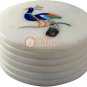 White Cup Coffee Coaster Set Lapis Peacock Semi Precious Art Columbus Gift E2229