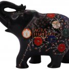 4" Black Marble Trunk Up Elephant Carnelian Marquetry Floral Art Columbus Gifts 4" Black Marble Trunk Up Elephant Carnelian Marquetry Floral Art Columbus Gifts