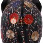 4" Black Marble Trunk Up Elephant Carnelian Marquetry Floral Art Columbus Gifts