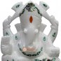 6" Marble White Lord Ganpati Ji Blessing Sculpture Semi Precious Floral Art Gift