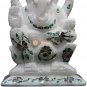 6" Marble White Lord Ganpati Ji Blessing Sculpture Semi Precious Floral Art Gift