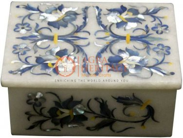 4"x3"x2" White Jewelry Lidded Box Mother of Pearls Floral Interior Veterans Gift