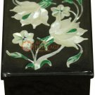 3"x2" Black Marble Jewelry Lidded Box Real Mop Floral Marquetry Christmas Gifts