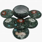 Marble Coaster Set Carnelian Inlay Floral Thanksgiving Halloween Gift E1965 Marble Coaster Set Carnelian Inlay Floral Thanksgiving Halloween Gift E1965