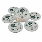 Decorative Marble Top Round Coaster Set Inlay Gemstone Floral Arts Decor E1962