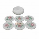 White Marble Coffee Coaster Set Inlay Precious Stone Floral Art for Gift E1961