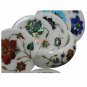 Marble Round White Inlay Work Coasters With Holder (Set of 6) Wedding Gift E1969