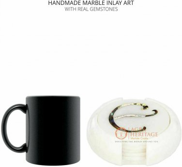 Precious Stone Marble Round Coaster Set Inlay Handmade Art Kitchen Decor E2003