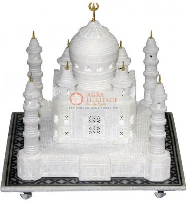 7"x7" Marble White Taj Mahal Sculpture Decorative Handmade Inlay Columbus Gifts