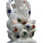 6" Marble White Idol Ganesha Sculpture Semi Precious Floral Thanksgiving Gifts