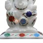 6" Marble White Handmade Idol Ganesh Ji Sculpture Semi Precious Floral Art Gifts