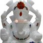 6" Marble White Handmade Idol Ganesh Ji Sculpture Semi Precious Floral Art Gifts