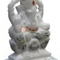6" Marble White Idol Ganpati Ji Sculpture Pauasehll Floral Marquetry Arts Decor