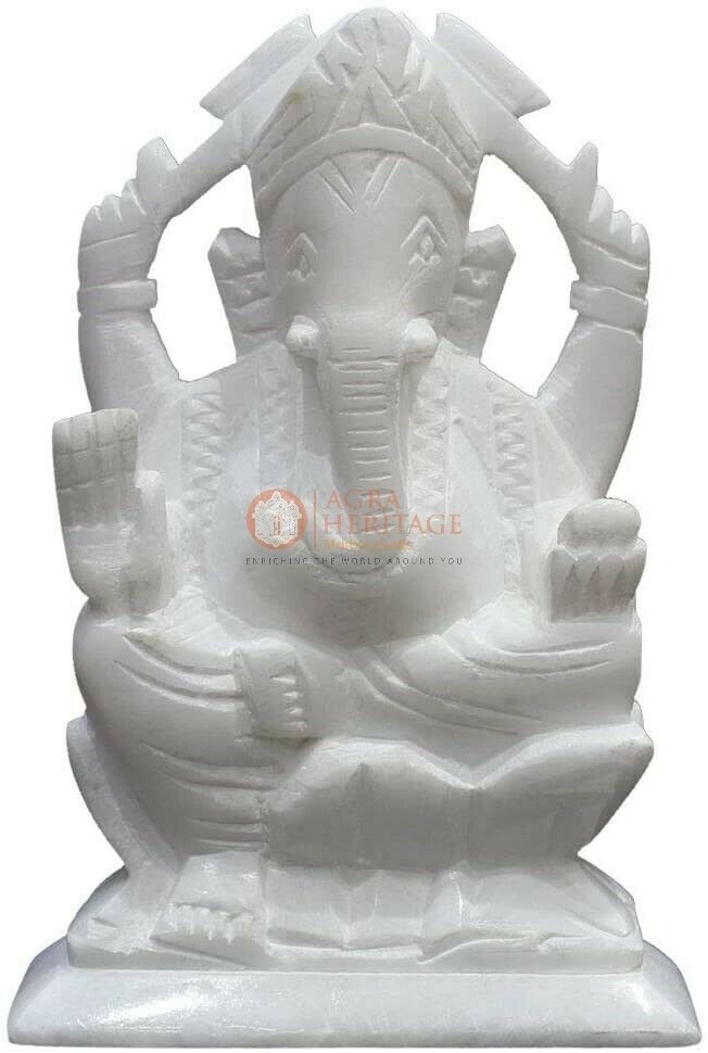 6" Marble White Handmade Idol Ganesha Ji Sculpture Decorative Housewarming Gifts