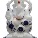 6" Marble Idol Ganesha Blessing Sculpture Lapis Inlay Floral Art Good Luck Gifts 6" Marble Idol Ganesha Blessing Sculpture Lapis Inlay Floral Art Good Luck Gifts