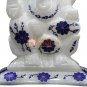 6" Marble Idol Ganesha Blessing Sculpture Lapis Inlay Floral Art Good Luck Gifts
