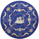 36" Blue Marble Dining Table Top Lapis Lazuli Inlay Antique Art Home Decor H5074