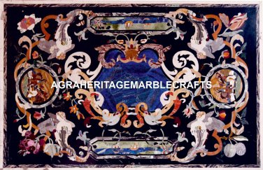 Marble Center Dining Table Top Lapis Lazuli Pietradura Inlay Outdoor Decor H5620