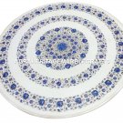 White Marble Coffee Table Top Fine Lapis Floral Inlay Art Decor Furniture H2915