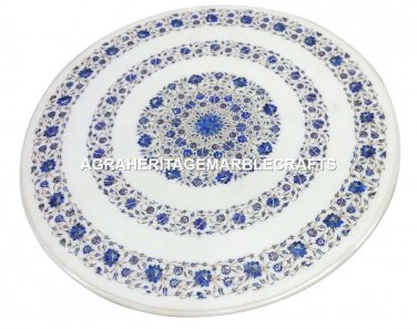 White Marble Coffee Table Top Fine Lapis Floral Inlay Art Decor Furniture H2915