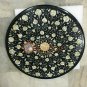 27"x27" Black Round Coffee Table Top Floral Fine Marquetry Design Outdoor Decor