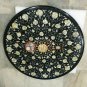 27"x27" Black Round Coffee Table Top Floral Fine Marquetry Design Outdoor Decor