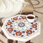 14"x14" White Marble Restaurant Table Top Carnelian Marquetry Inlay Art Decor