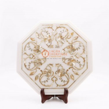 Marble Top Kitchen Table Mother of Pearls Inlay Marquetry Design Living Decor