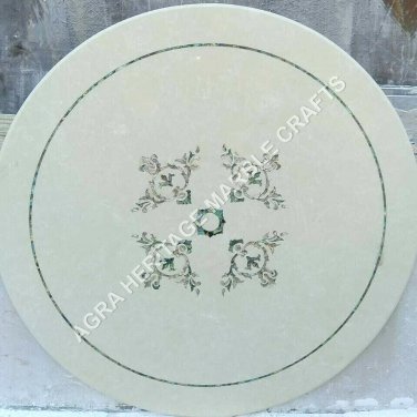 24" White Round Coffee Center Table Top Inlay Design Bedroom Kitchen Decor E1049