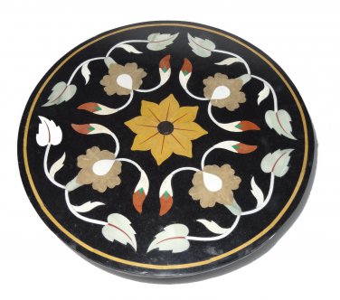 23" Black Marble Coffee Center Table Top Marquetry Inlay Kitchen Hallway Decor