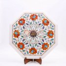 Marble Top Counter 14"x14" Coffee Table Carnelian Marquetry Floral Design Decor