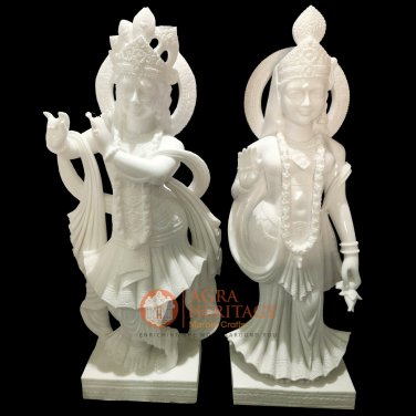 36" White Marble Radha Krishna Handmade Statue Religious Sculpture Decor E1438