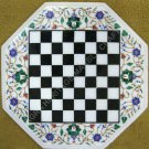 20" White Marble Coffee Chess Table Top Lapis Malachite Inlay Patio Decor E1370