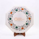 Marble White Coffee Custom Side Table Top Carnelian Pietradura Floral Inlaid Art