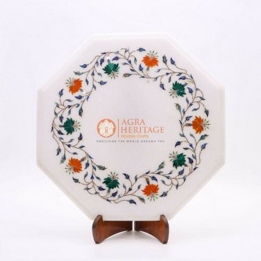 Marble White Coffee Custom Side Table Top Carnelian Pietradura Floral Inlaid Art