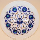 12" White Marble Round Serving Plate Lapis Lazuli Inlay Floral Art Kitchen Decor