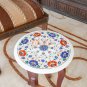 Marble Side Table 14"x14" Lapis Inlaid Floral Art With Stand Living Room Decor