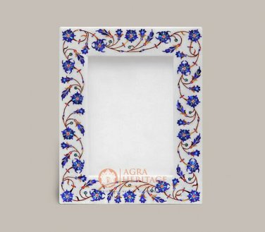 White Marble Photo Storage Frame Lapis Pietradura Floral Art Housewarming Gifts