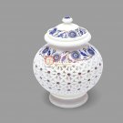White Marble Flower Vase With Lid Decorative Centerpiece Lapis Inlay Art Decor White Marble Flower Vase With Lid Decorative Centerpiece Lapis Inlay Art Decor