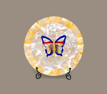 Modern Real Stone Marble Serving Plate Collectible Butterfly Art Gift Loves One