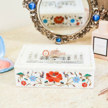 Jewelry Box Marble Inlay Keepsake Box Handmade Decorative Box for Jewelry Decor